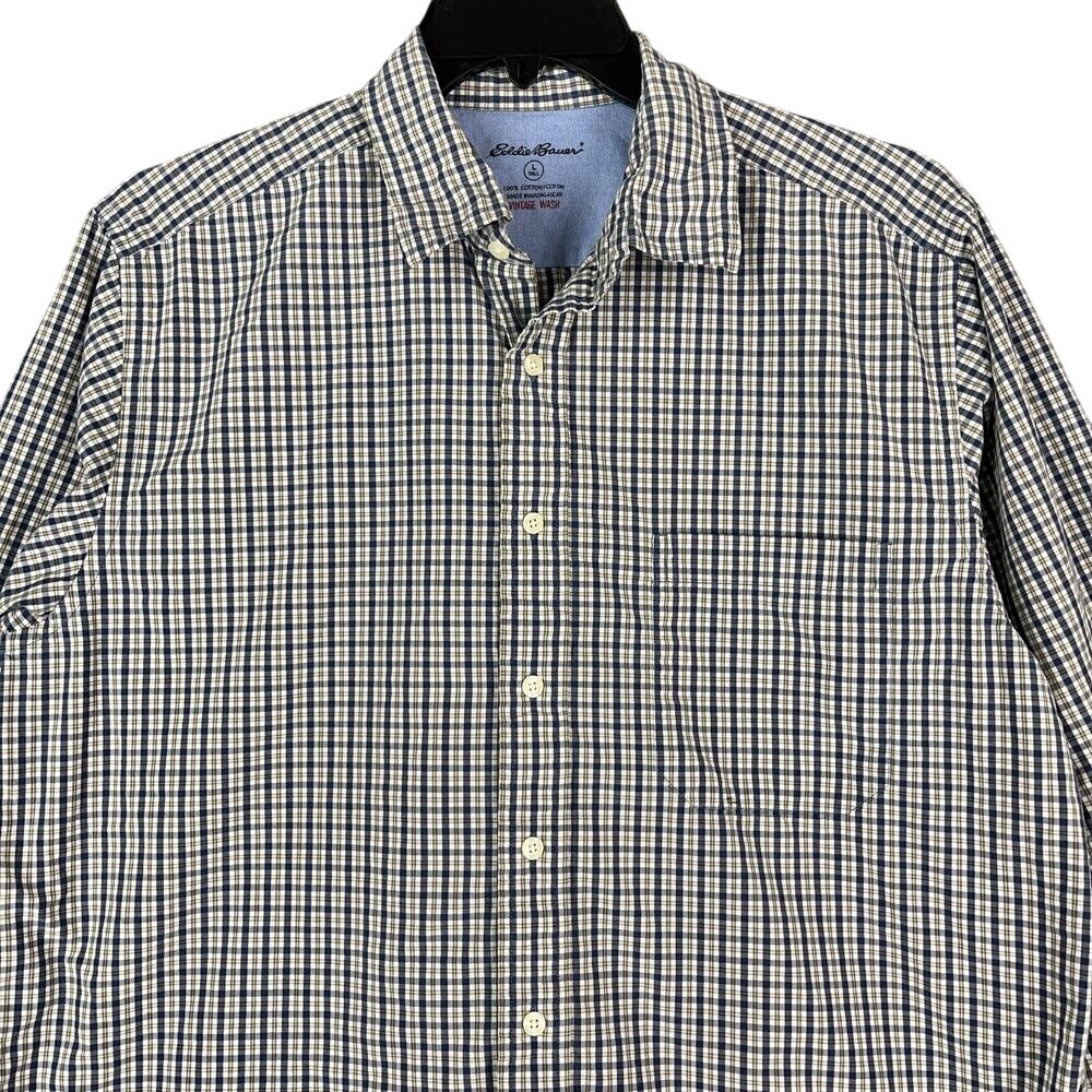 Eddie Bauer Relaxed Vintage Wash Business‎ Casual Plaid Shirt Mens LT Twill